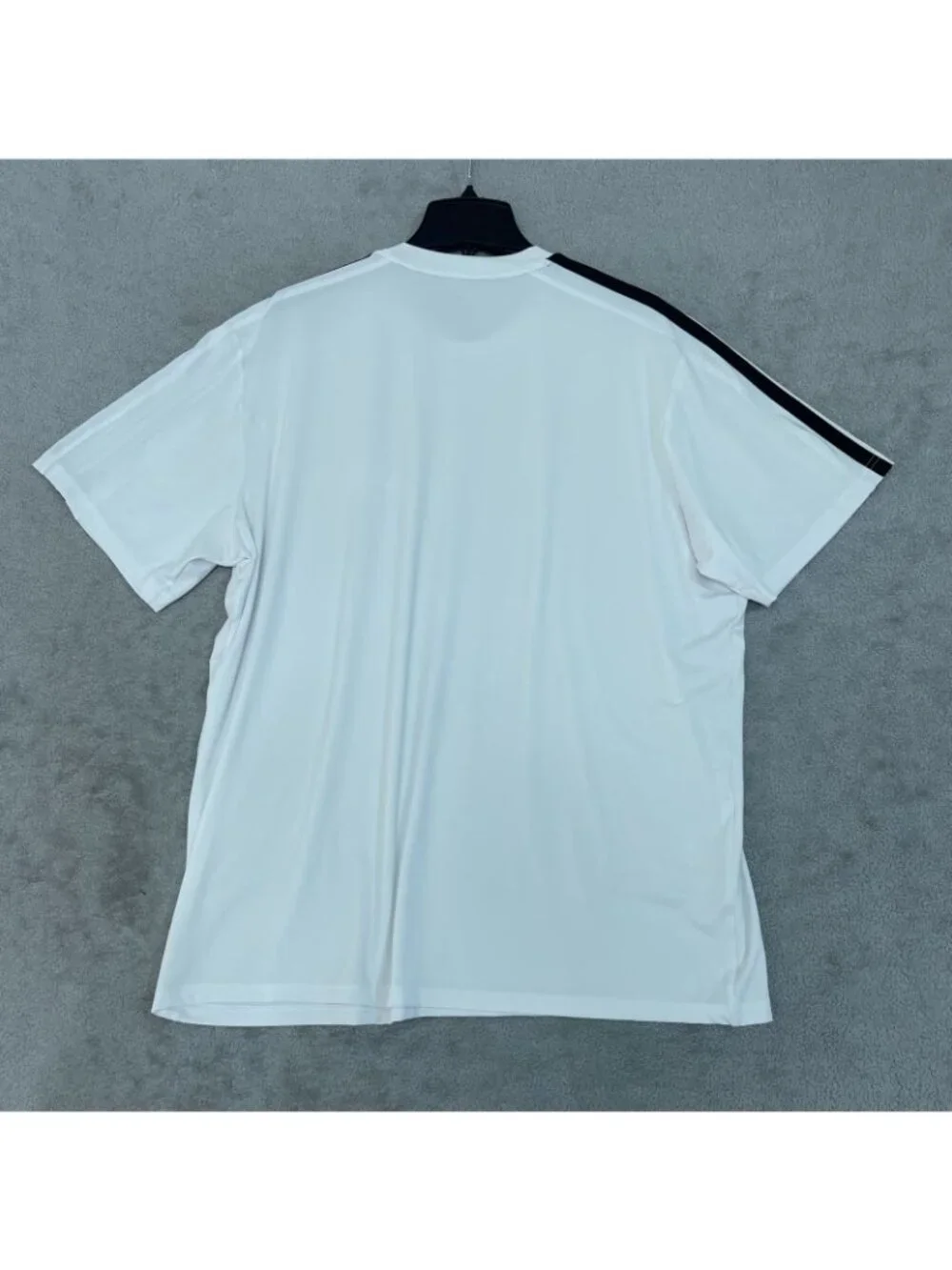 Adidas Men's XL White Athletic Tee With Black Stripes On Sleeves Logo On Chest